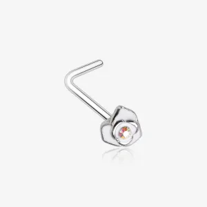 White Rose Blossom Sparkle L-Shaped Nose Ring