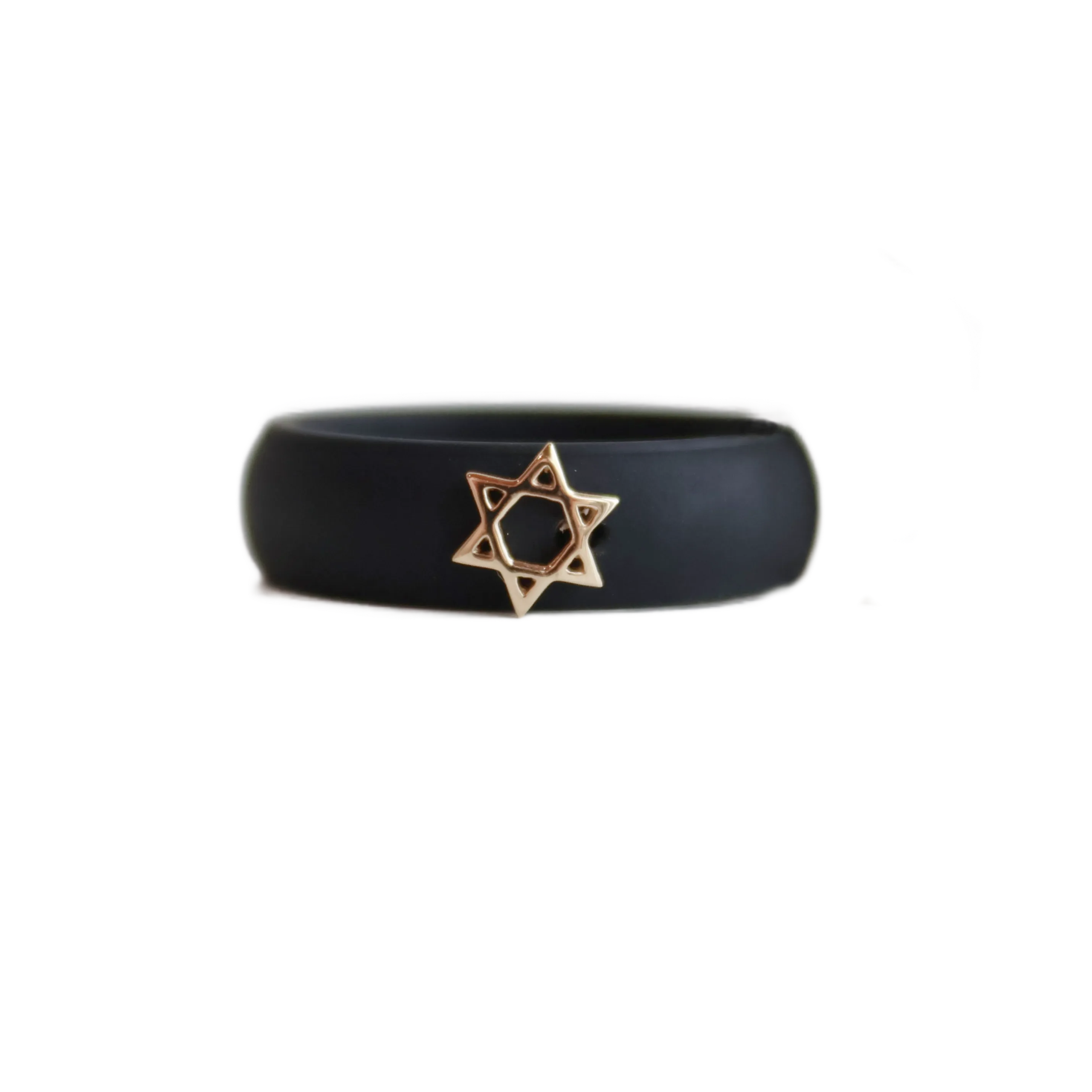 Yellow Gold Star of David Silicone RIng - Black