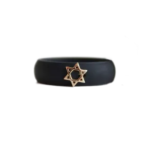 Yellow Gold Star of David Silicone RIng - Black
