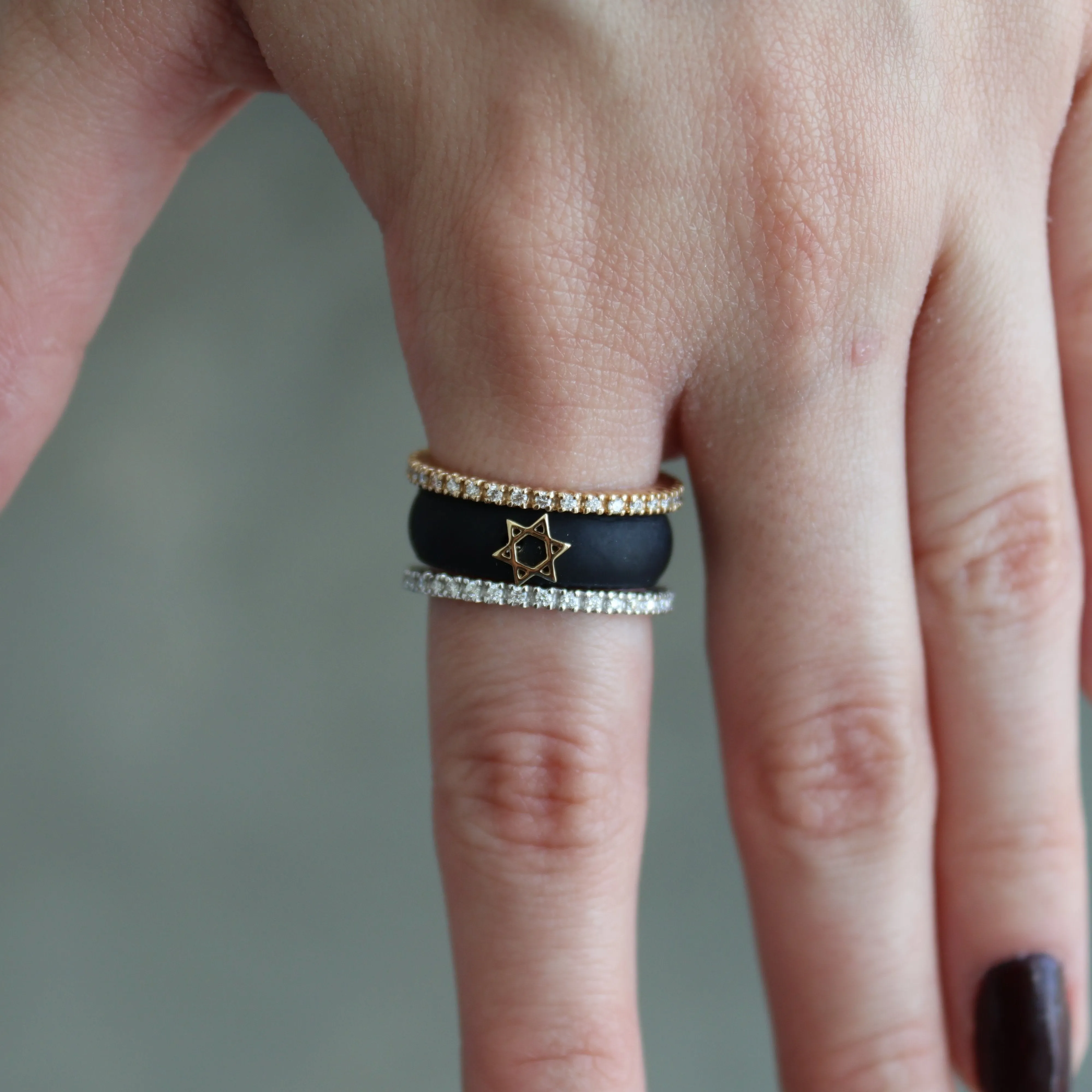Yellow Gold Star of David Silicone RIng - Black